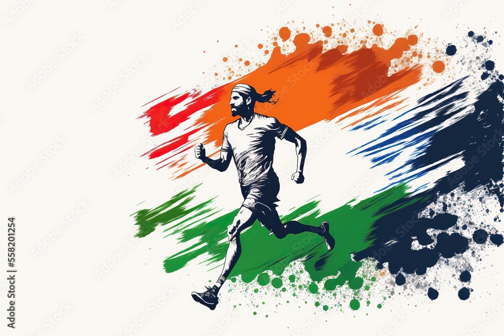 Man running in tricolor Indian flag stock illustration Sport, India, Marathon, Republic Day Man running in tricolor Indian flag stock illustration Sport, India, Marathon, Republic Day