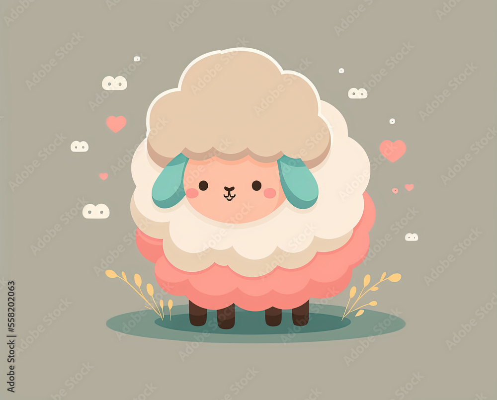 Cute sheep 2D illustration, cartoon ewe icon Cute sheep 2D illustration, cartoon ewe icon