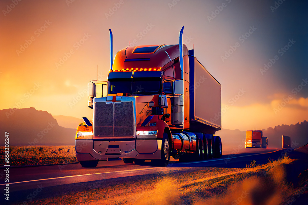 Truck On Freeway. Generative AI. Truck On Freeway. Generative AI.