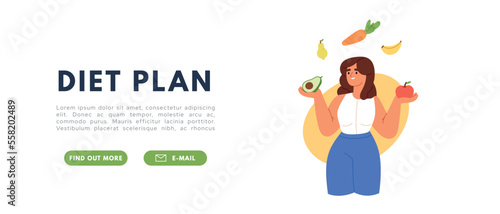 Healthy eco diet plan and metabolism concept. Fresh organic vegetable. Proper nutrition. Concept of healthy eating, personal weight-loss diet. Flat vector illustration