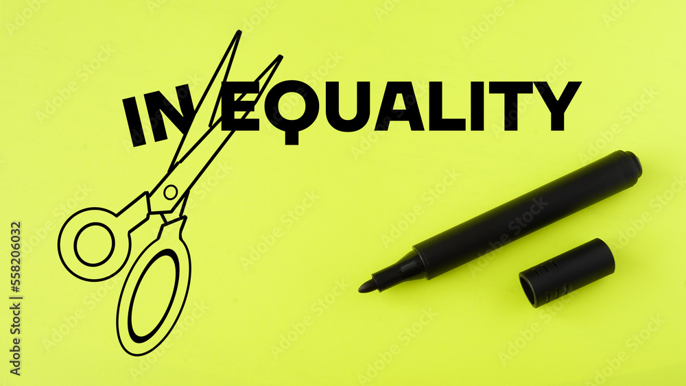 Scissors cut the word Equality from inequality. Scissors cut the word Equality from inequality.