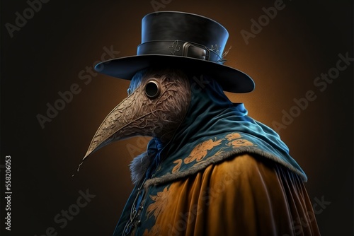 llustration, plague doctor, with protective suit used during the epidemic, 3D illustration photo