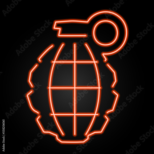 grenade neon sign, modern glowing banner design, colorful modern design trends on black background. Vector illustration.