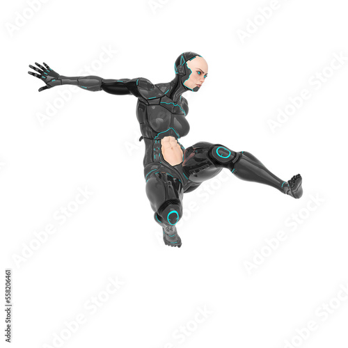 super cyborg girl is jumping like a comic hero