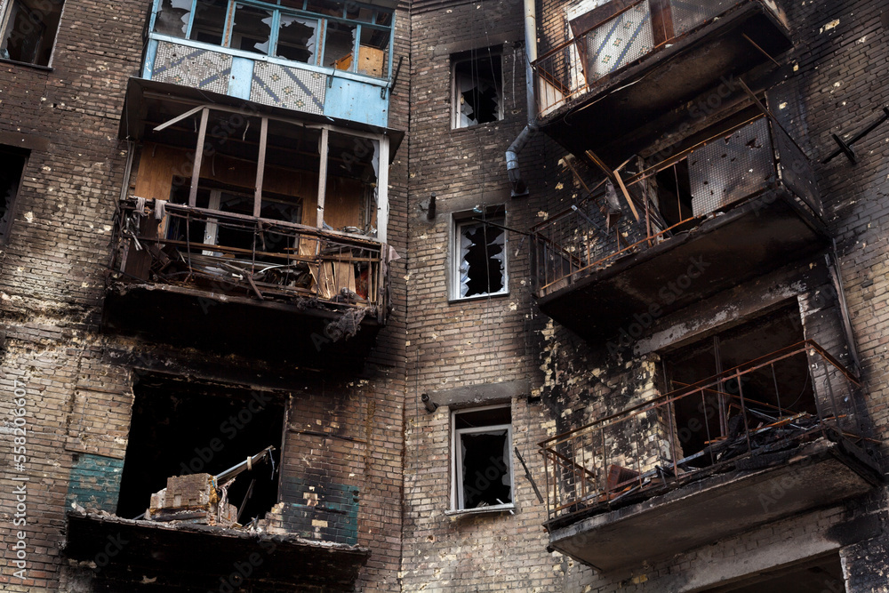 Buildings damaged by Russian bombardments.