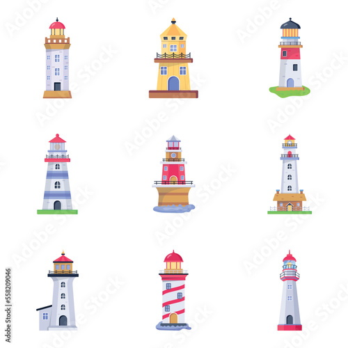Set of Watchtowers Flat Illustrations 

