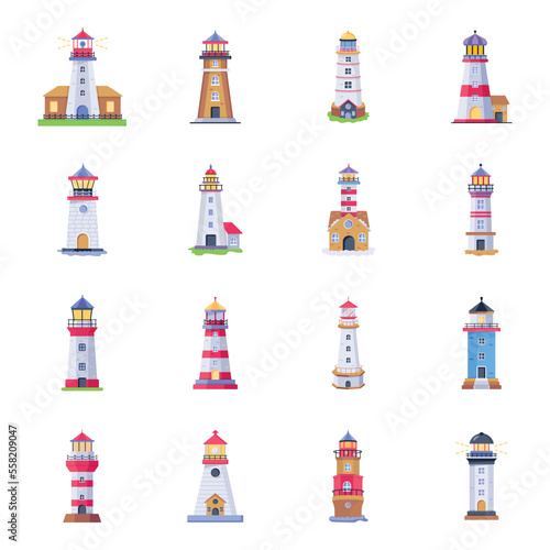 Pack of Lighthouses Flat Illustrations 


