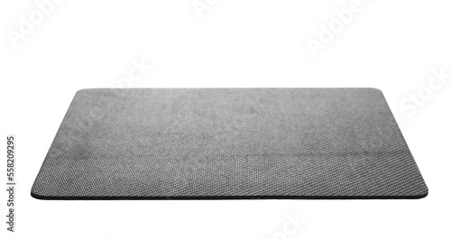 Blank black computer mat for mouse isolated on white, side view