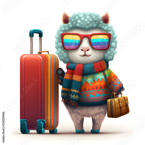 Funny Alpaca going to vacation illustartion photo