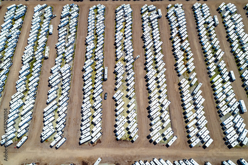 Aerial View of Large RV Storage Lot - Camper Trailers - Manufacturing