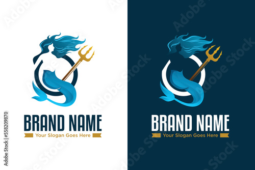 Mermaid Siren girl with a tail vector illustration logo
