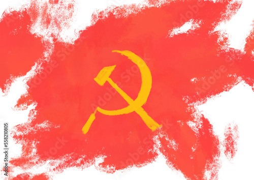Ilustración símbolo comunista fondo manchado rojo photo