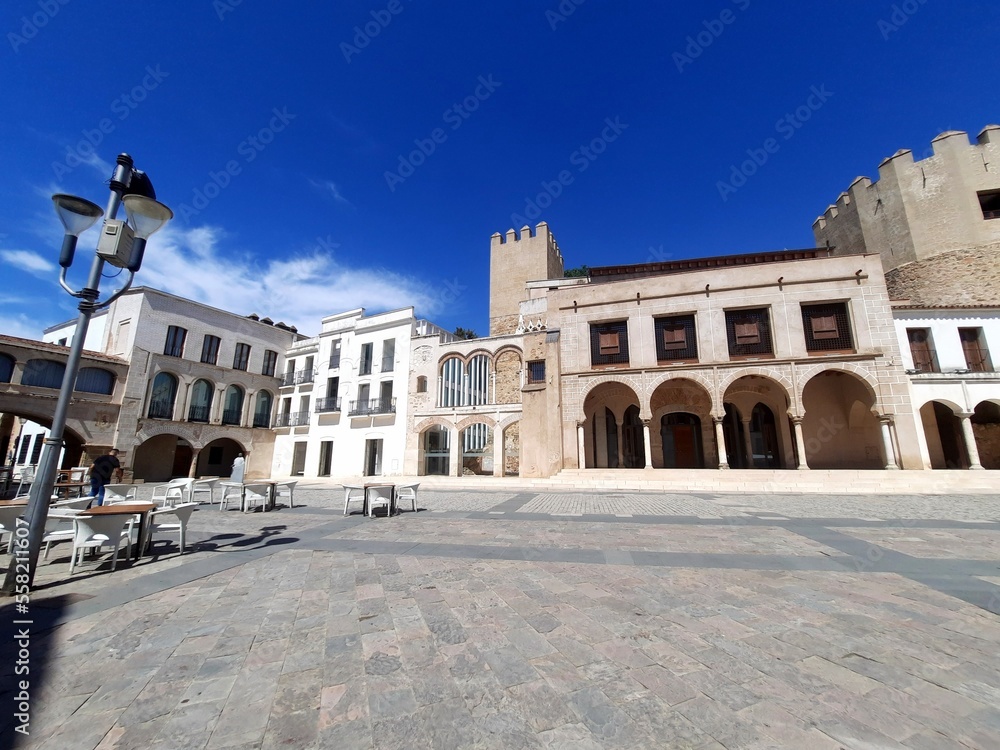 Plaza Alta square in old town of Badajoz, Spain, 2020