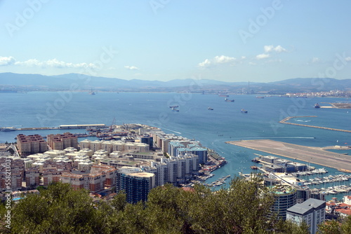 View towards the Rock of Gibraltar from Mid Harbour small boats marine, 2020