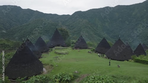 Aerial view Wae Rebo village, Flores, Indonesia. The Komodo island area.
