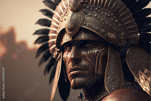 Native American portrait , Mayan warrior, Aztec, Incas, Indian tribe man, ancient civilization, generated ai photo