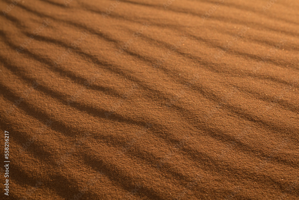 Incredible wavy diagonal patterned textured sand waves on a desert or beach with beautiful golden light running across tiny pebbles specks of sand. Incredible wavy diagonal patterned textured sand waves on a desert or beach with beautiful golden light running across tiny pebbles specks of sand.