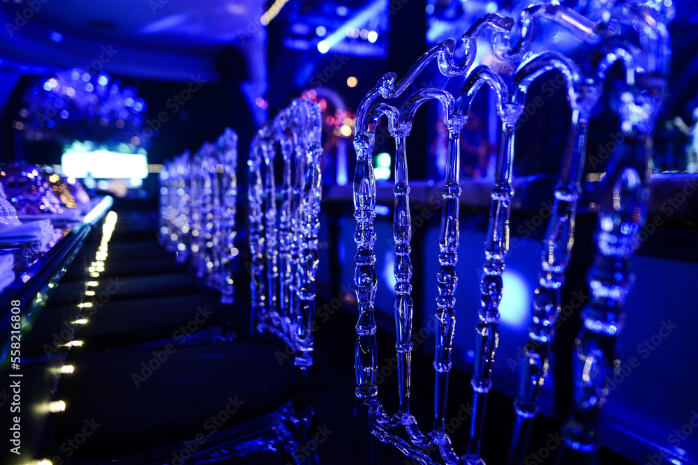 Blue illuminated transparent decorative chairs Blue illuminated transparent decorative chairs