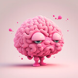 cerveau en personnage de dessin animé en train de bouder - rendu 3D