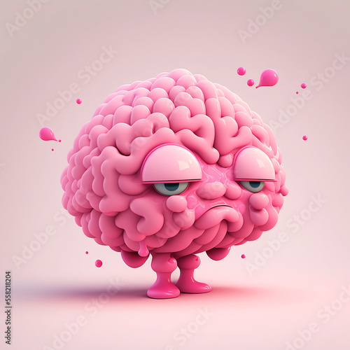 cerveau en personnage de dessin animé en train de bouder - rendu 3D photo
