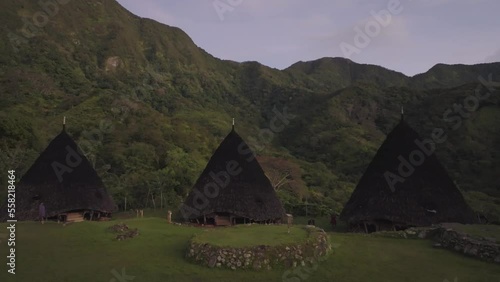 Aerial view Wae Rebo village, Flores, Indonesia. The Komodo island area.
