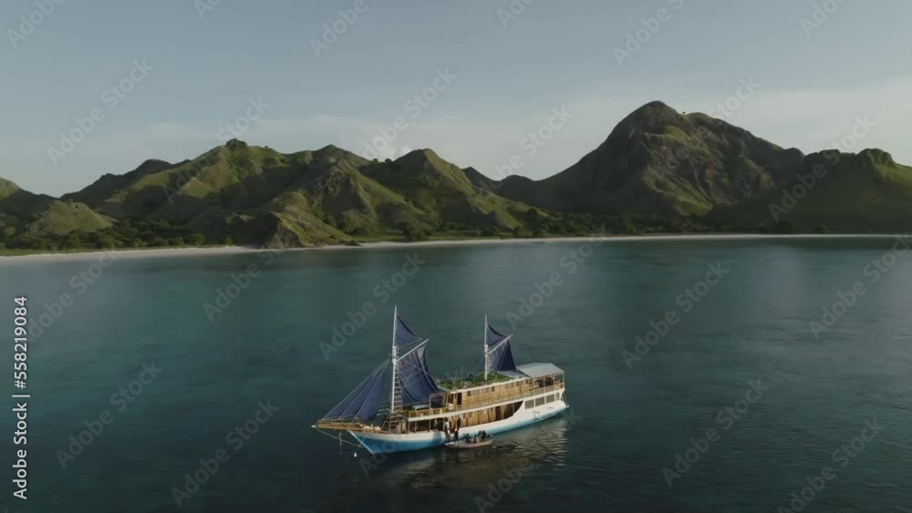 Aerial top view of a traditional boat in beautiful sea bay with turquoise crystal clear water, Aerial top view of a traditional boat in beautiful sea bay with turquoise crystal clear water,