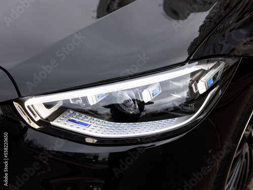 front headlight of luxury luxury car in black color