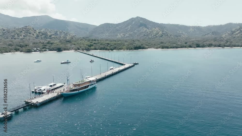 Aerial top view of a traditional boat in beautiful sea bay with turquoise crystal clear water, Aerial top view of a traditional boat in beautiful sea bay with turquoise crystal clear water,