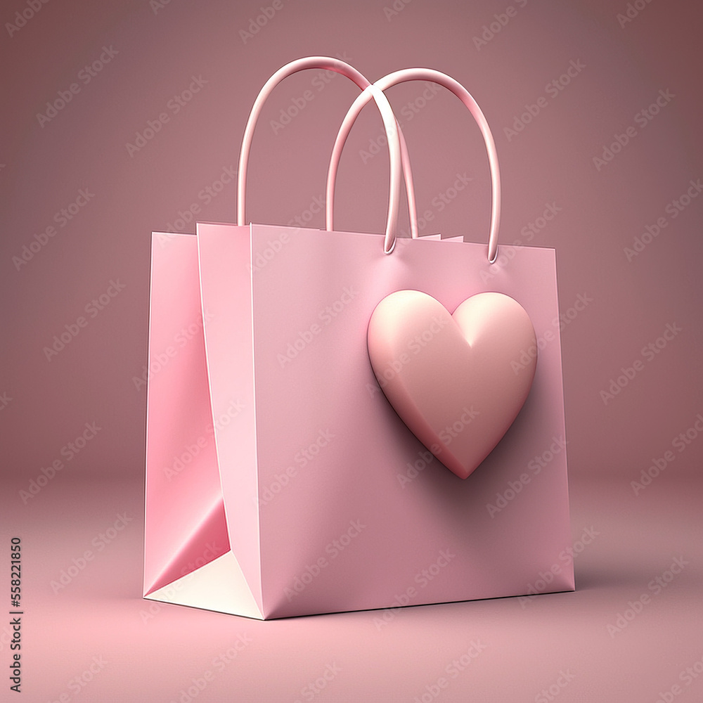 A shopping bag with small heart. Generative ai A shopping bag with small heart. Generative ai