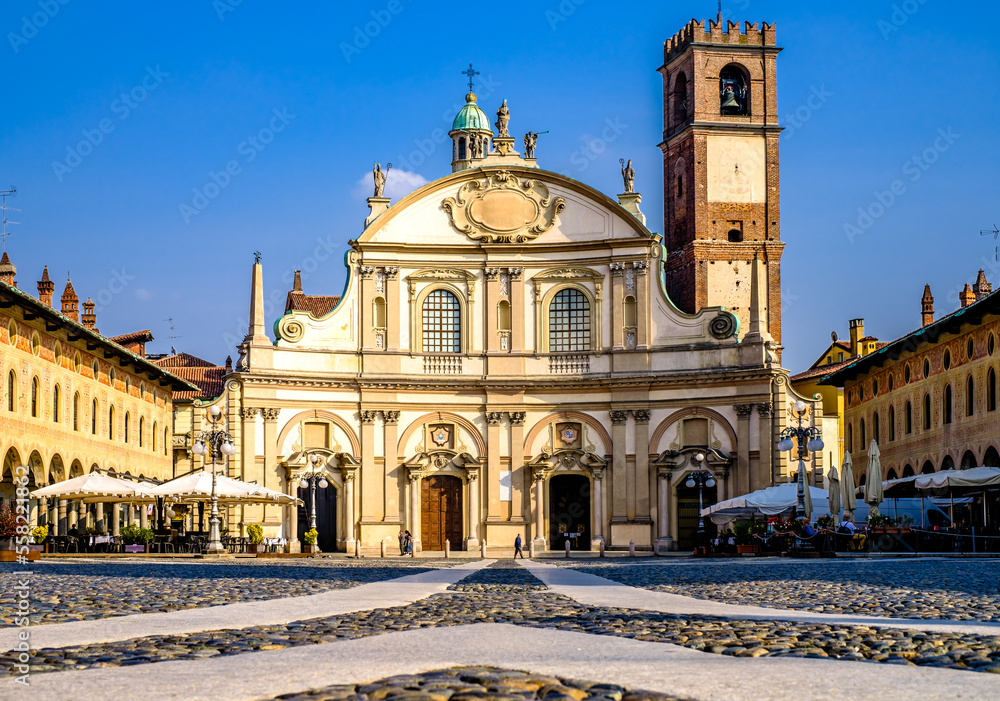 historic buildings at the old town of Vigevano in italy