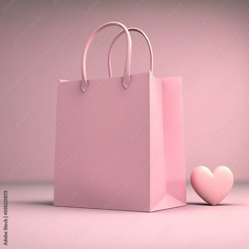 A shopping bag with small heart. Generative ai - obrazy, fototapety, plakaty 