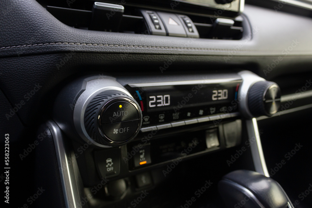 View of the climate control panel of a modern car