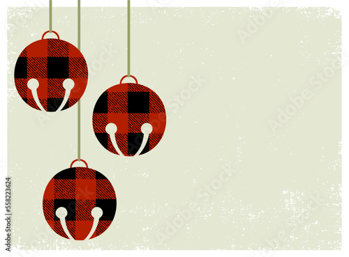 Lumberjack plaid patterned jingle bells with copy space
 photo