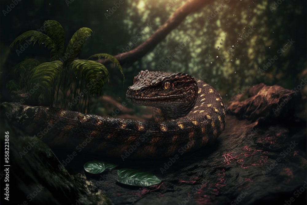 New river snake king,with amazing jungle bokeh background