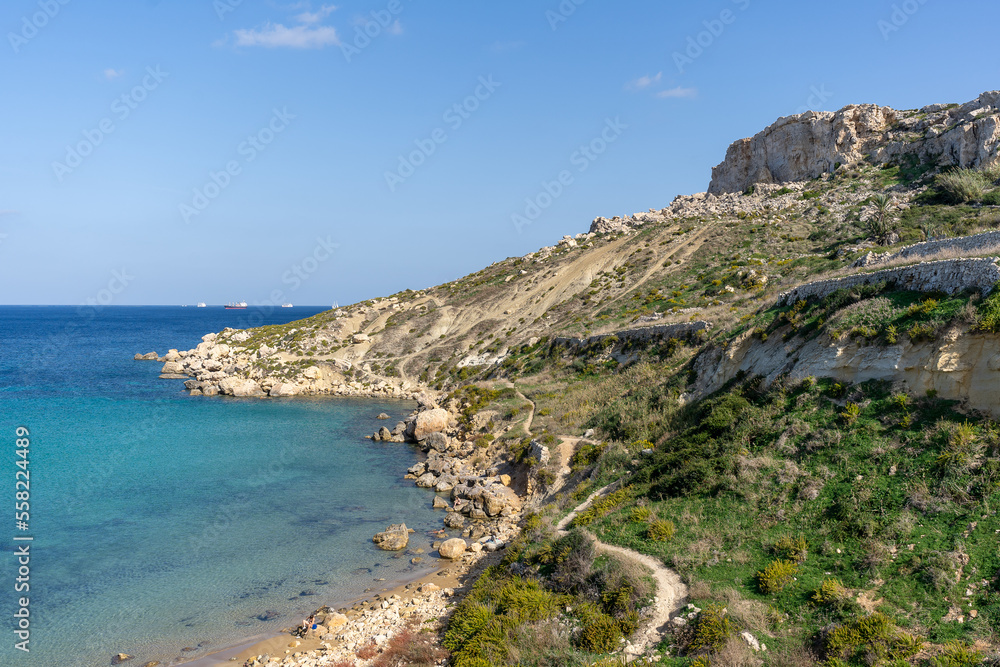 Beautiful Maltese countryside and coastline above Selmun Beach