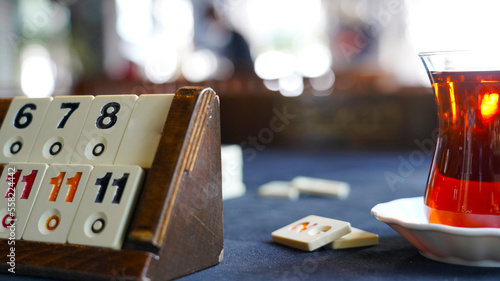 Bilde på lerret okey game pieces, stones and rummy board