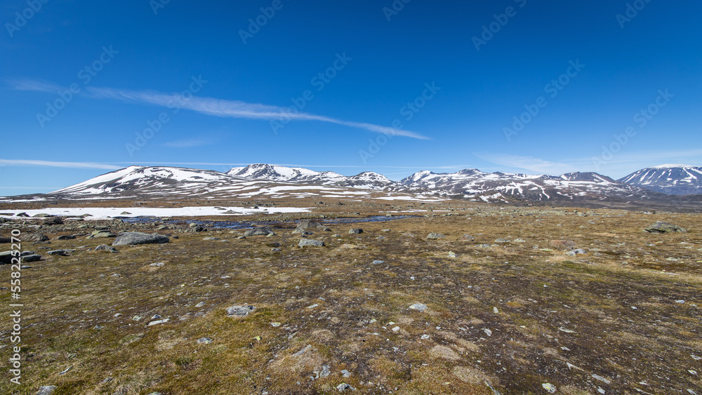 Norwegian mountain landscape at the Valdresflye mountain region and Turistveg