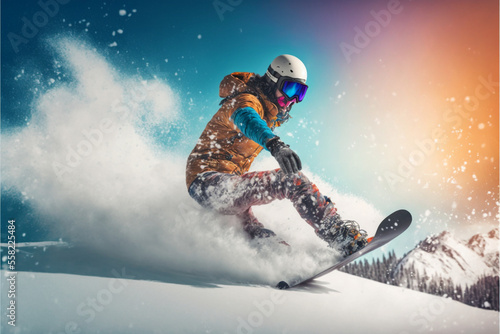 Snowboarder woman. Extreme Sport. Generative AI