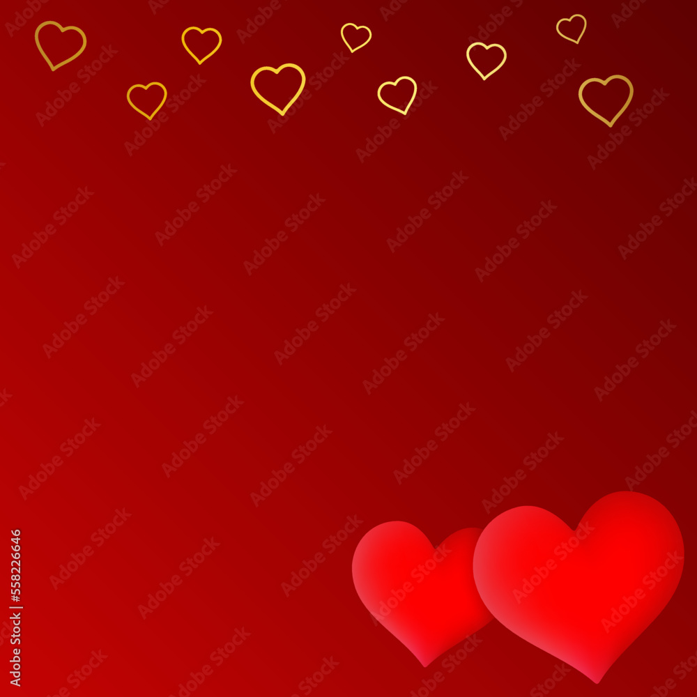Valentines day romantic red background with heart shapes