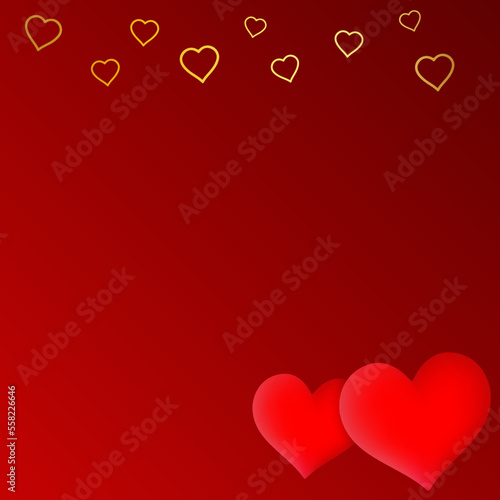 Valentines day romantic red background with heart shapes