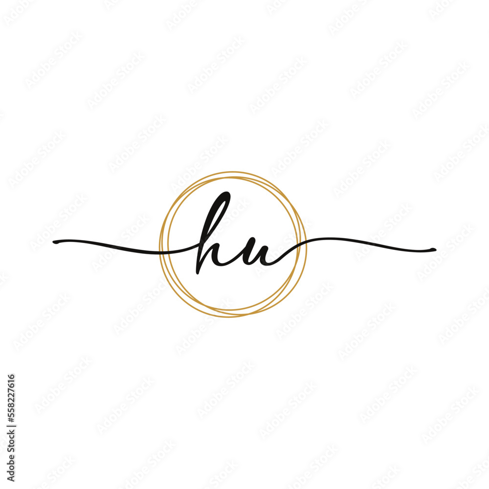 Obraz premium HU Initial Script Letter Beauty Logo Template