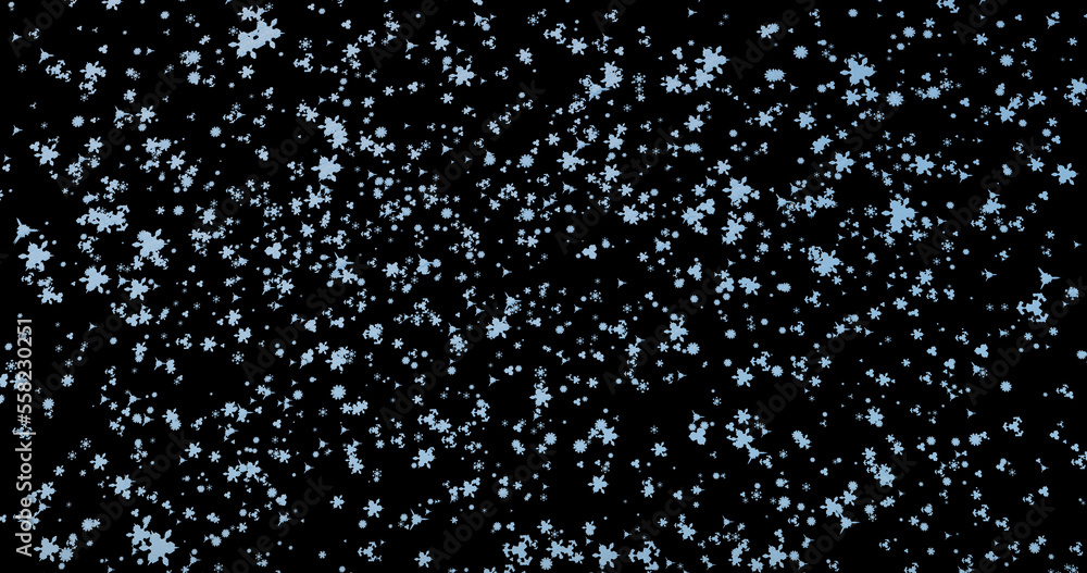 3d rendering. Snowflakes on a black background. Banner, printing of promotional materials, announcements, posters, signs.