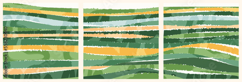 Green collage abstract agri field background vector illustration. Pattern with textured nature, organic shape with scribble. Square post set, contemporary backdrop collection, social media template
