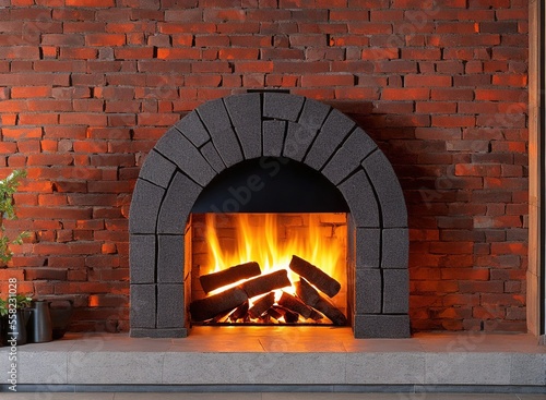 fireplace with fire and burning firewood