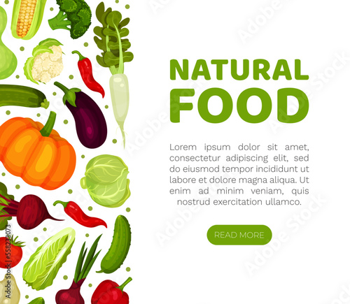 Natural food landing page template, fresh organic veggies website, homepage design cartoon vector