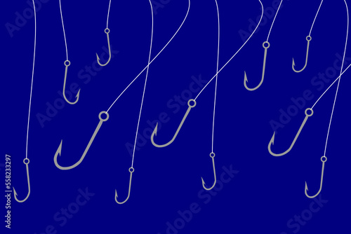 A pile of scattered fish hooks