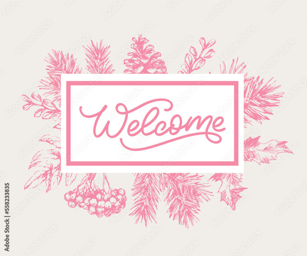 Obraz premium Welcome - lettering calligraphic inscription with smooth lines.