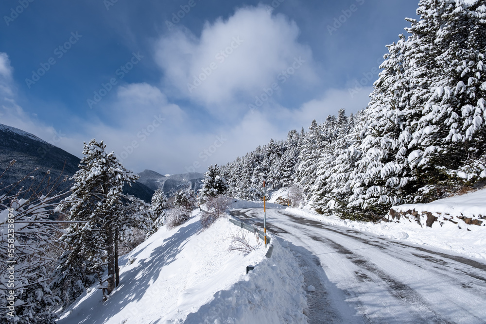 Snow covered mountain road