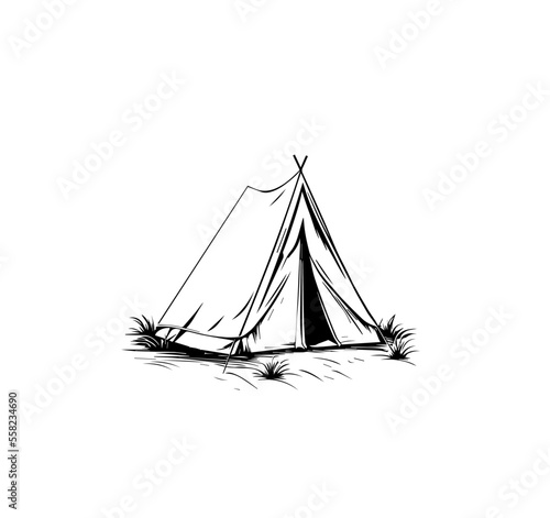 Contour view of a double tent on a white background. Tent vector illustration