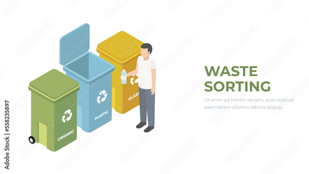 Isometric Waste Sorting Concept Vector Isometric Waste Sorting Concept Vector